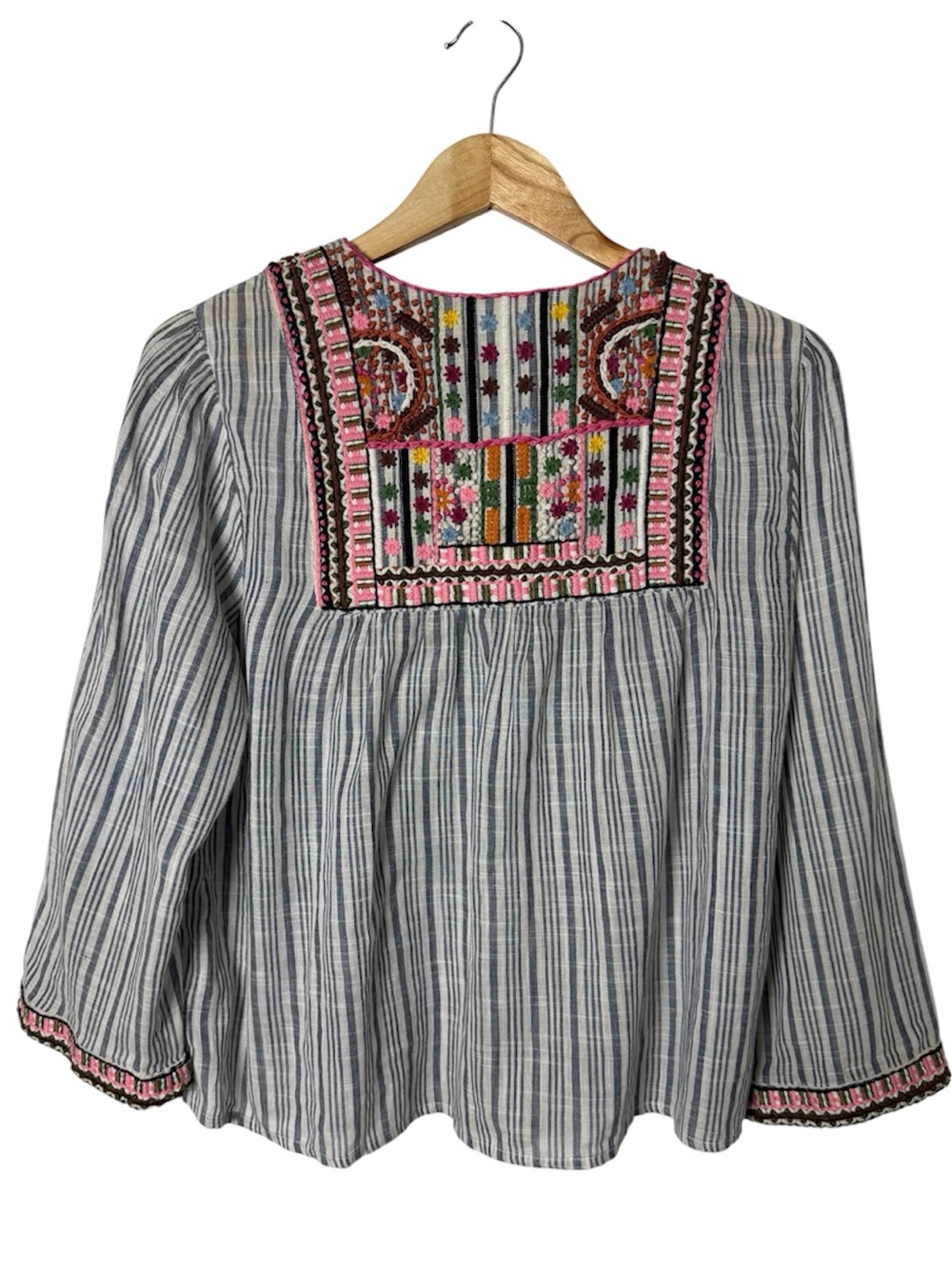 Velvet by Graham & Spencer Striped Embroidered Open-Front Top Small - Picture 6 of 11